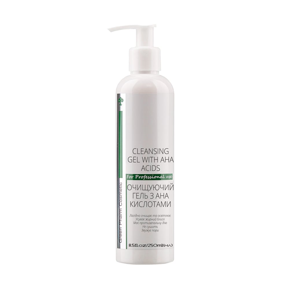Очищувальний гель для обличчя Green Pharm Cosmetic Cleansing Gel With АНА Acids РН 4.0 з АНА-кислотами, 250 мл